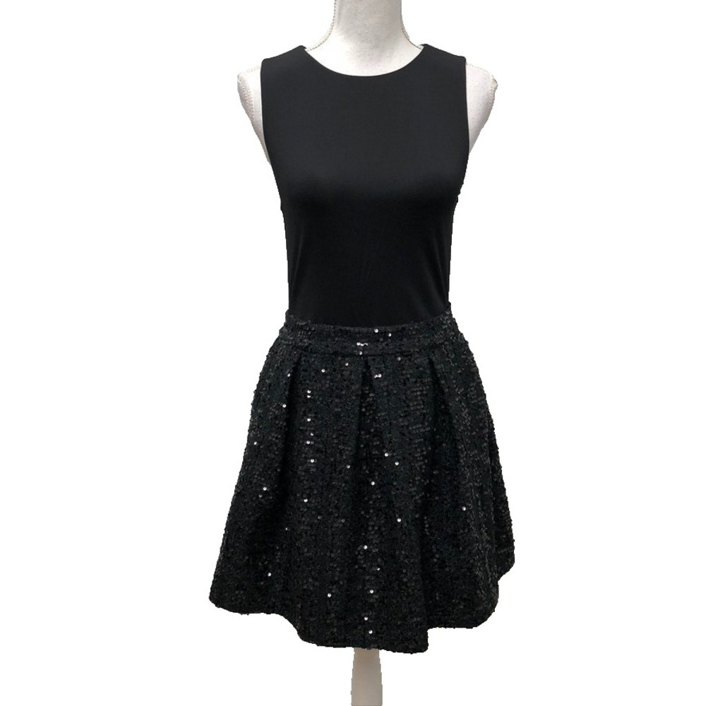 Alice + Olivia Fit And Flare Dress Womens 6 Black Sleeveless Sequin LBD Party
